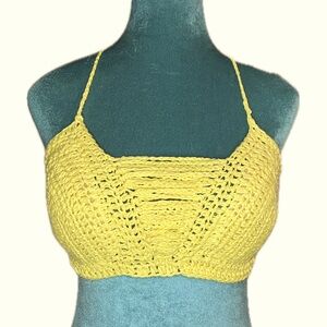 Crochet top handmade by seller cotton size small/medium lemon yellow cotton yarn